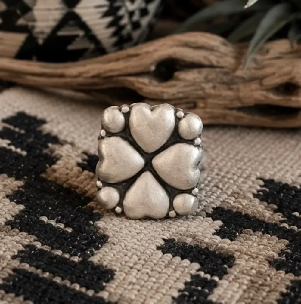 Sterling Silver Heart Southwestern Ring sz 7-10 Adjustable